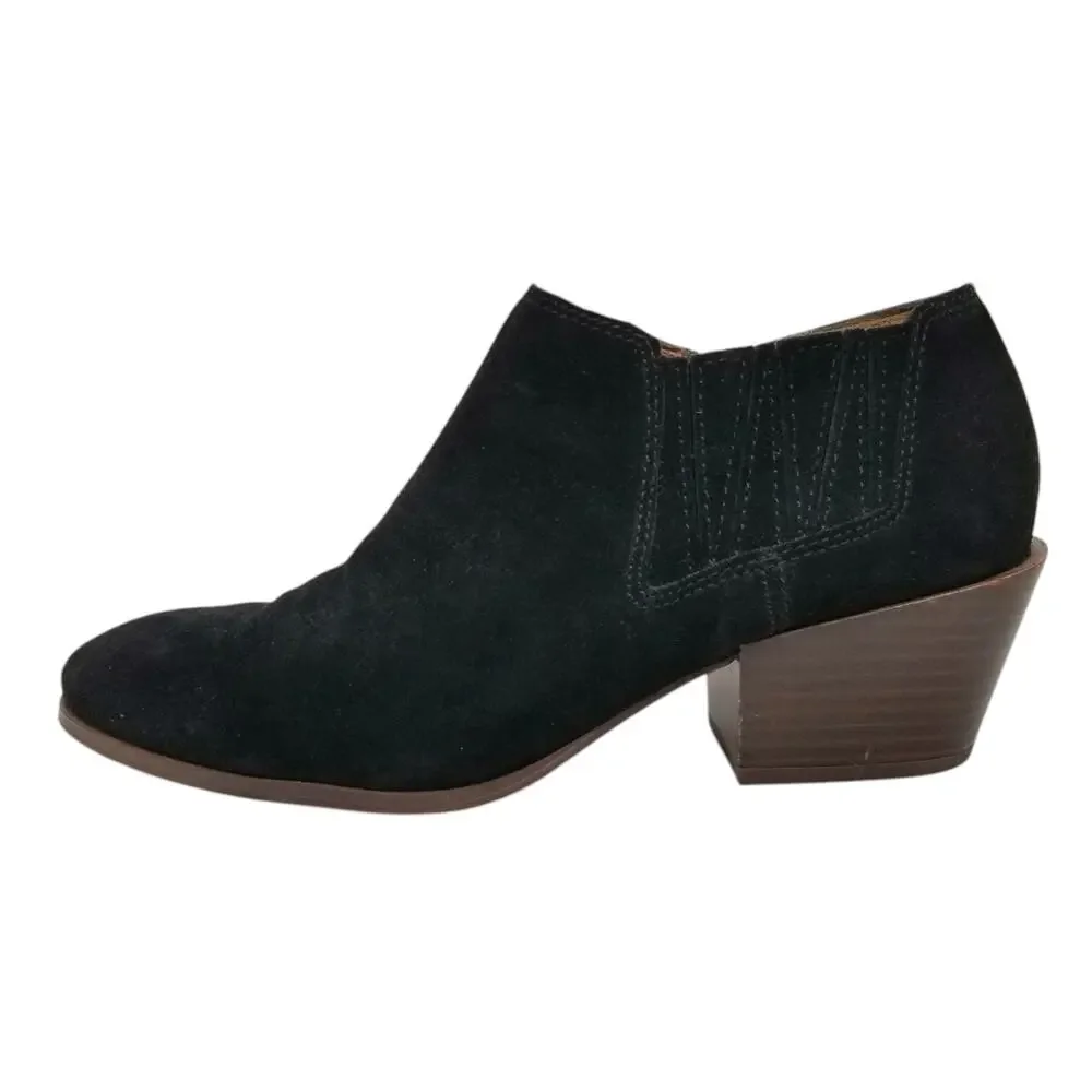 Franco Sarto Dylann Women's Black Suede Block Heel Ankle Bootie Boots Size 8.5
